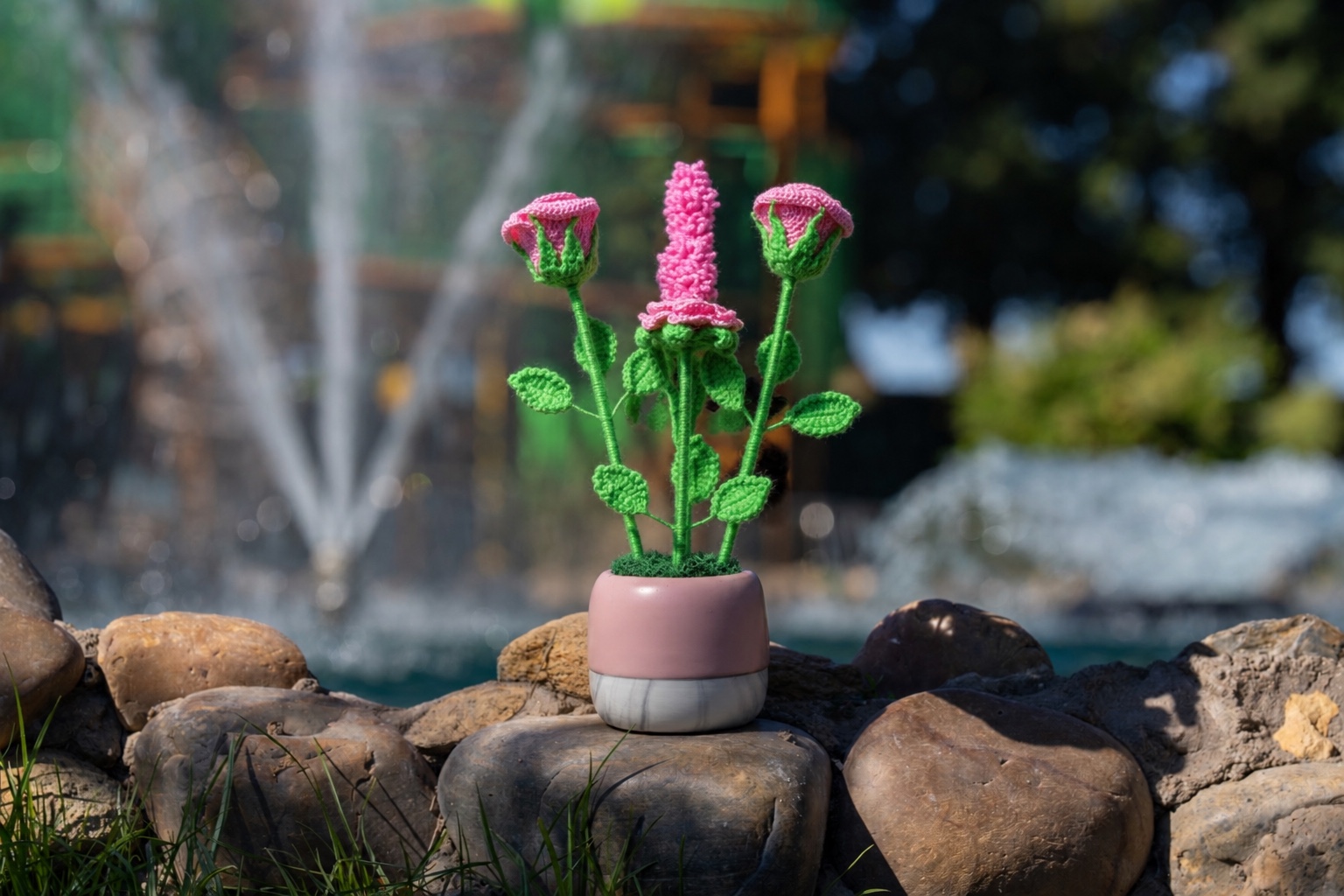 Crochet Pink Flower Pot
